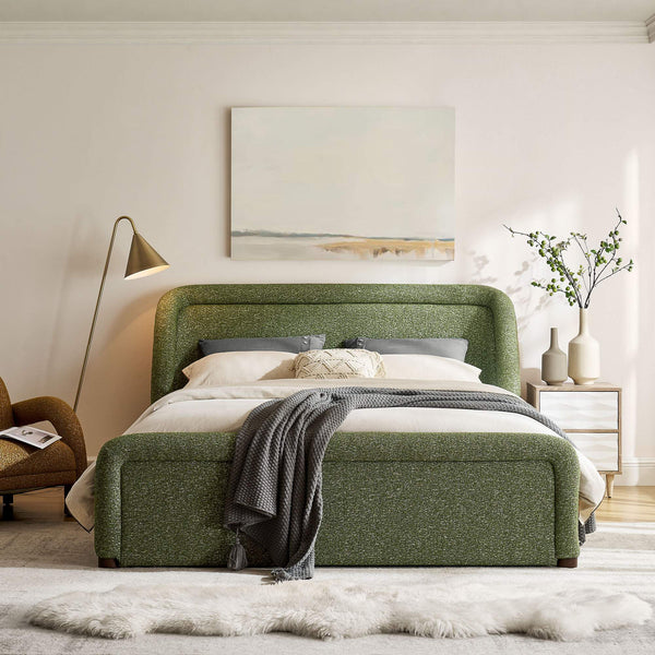 Modway Furniture Tasmin Modway King Platform Bed Looped Weave Upholstered Rounded Headboard Modern Green MOD-7381-OLI