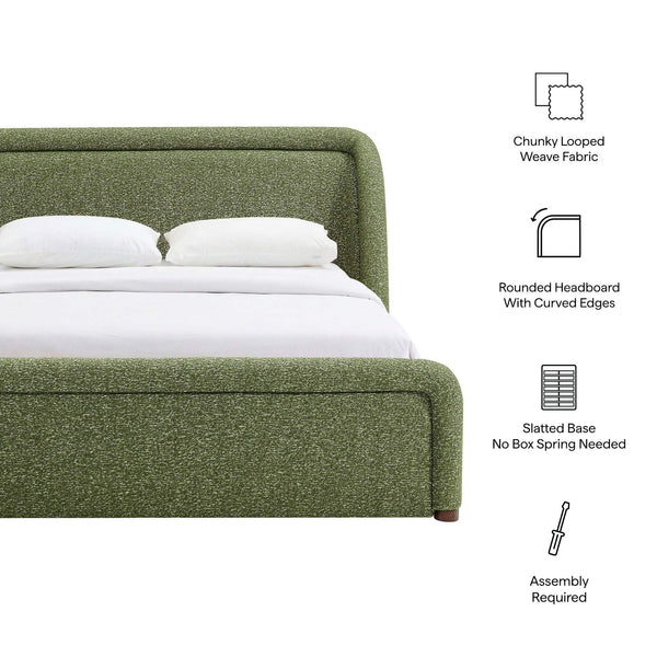 Modway Furniture Tasmin Modway King Platform Bed Looped Weave Upholstered Rounded Headboard Modern Green MOD-7381-OLI