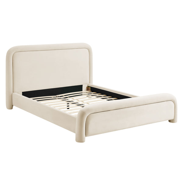 Modway Furniture Beck Queen Velvet Platform Bed Rounded Headboard Low Profile Floating Frame Brown - ALA MOD-7382-ALA