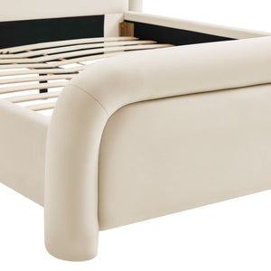 Modway Furniture Beck Queen Velvet Platform Bed Rounded Headboard Low Profile Floating Frame Brown - ALA MOD-7382-ALA