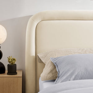 Modway Furniture Beck Queen Velvet Platform Bed Rounded Headboard Low Profile Floating Frame Brown - ALA MOD-7382-ALA