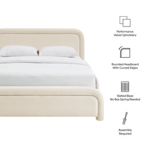 Modway Furniture Beck Queen Velvet Platform Bed Rounded Headboard Low Profile Floating Frame Brown - ALA MOD-7382-ALA