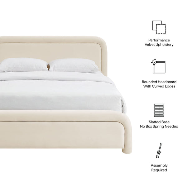 Modway Furniture Beck Queen Velvet Platform Bed Rounded Headboard Low Profile Floating Frame Brown - ALA MOD-7382-ALA