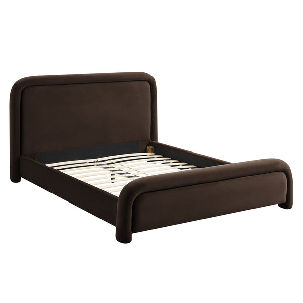 Modway Furniture Beck Queen Velvet Platform Bed Rounded Headboard Low Profile Floating Frame Brown - CHB MOD-7382-CHB
