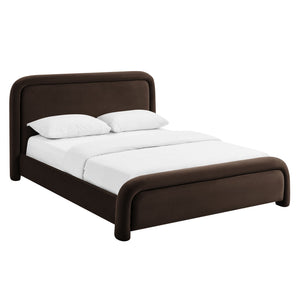 Modway Furniture Beck Queen Velvet Platform Bed Rounded Headboard Low Profile Floating Frame Brown - CHB MOD-7382-CHB