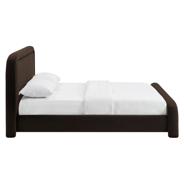 Modway Furniture Beck Queen Velvet Platform Bed Rounded Headboard Low Profile Floating Frame Brown - CHB MOD-7382-CHB