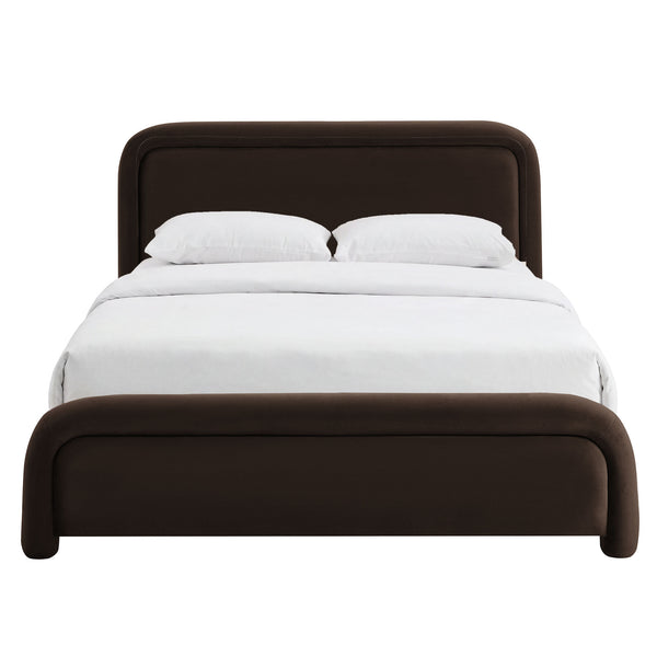 Modway Furniture Beck Queen Velvet Platform Bed Rounded Headboard Low Profile Floating Frame Brown - CHB MOD-7382-CHB