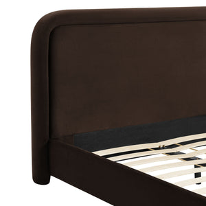 Modway Furniture Beck Queen Velvet Platform Bed Rounded Headboard Low Profile Floating Frame Brown - CHB MOD-7382-CHB