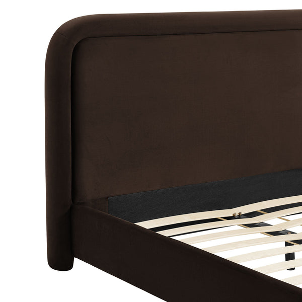 Modway Furniture Beck Queen Velvet Platform Bed Rounded Headboard Low Profile Floating Frame Brown - CHB MOD-7382-CHB
