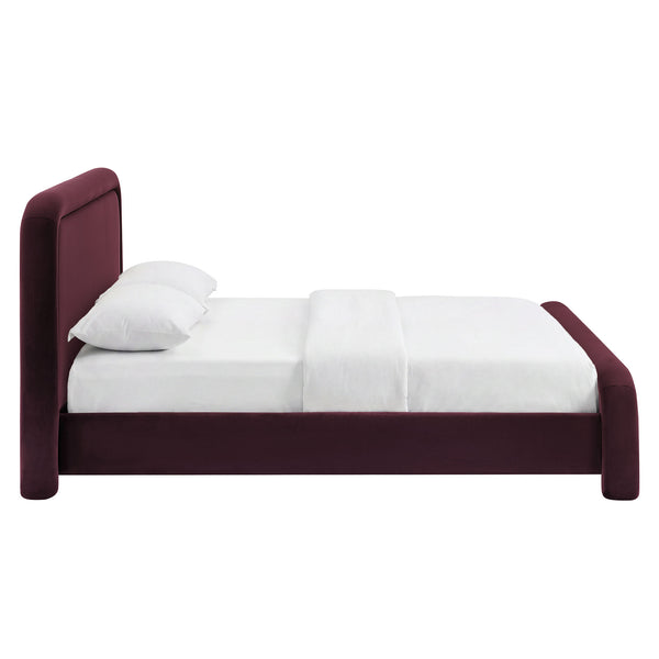 Modway Furniture Beck Queen Velvet Platform Bed Rounded Headboard Low Profile Floating Frame Purple MOD-7382-MUL