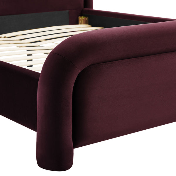 Modway Furniture Beck Queen Velvet Platform Bed Rounded Headboard Low Profile Floating Frame Purple MOD-7382-MUL