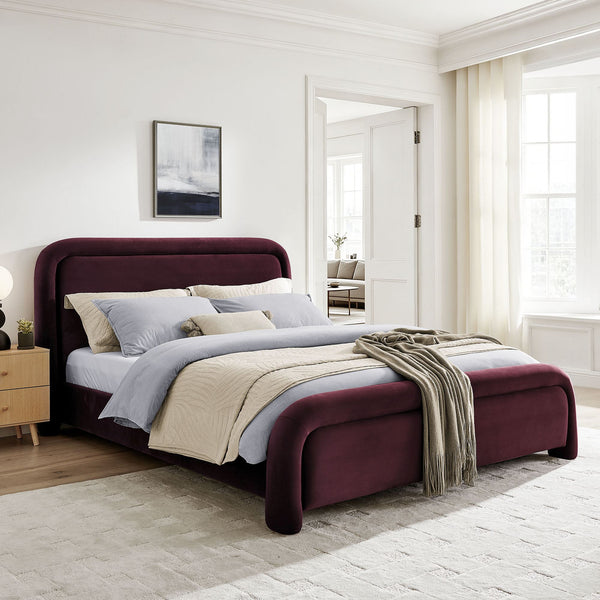 Modway Furniture Beck Queen Velvet Platform Bed Rounded Headboard Low Profile Floating Frame Purple MOD-7382-MUL