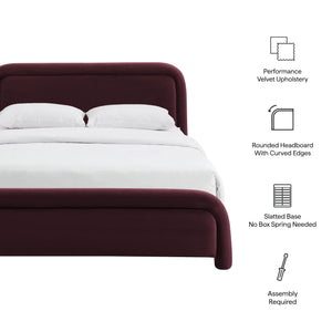 Modway Furniture Beck Queen Velvet Platform Bed Rounded Headboard Low Profile Floating Frame Purple MOD-7382-MUL