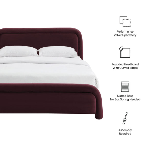 Modway Furniture Beck Queen Velvet Platform Bed Rounded Headboard Low Profile Floating Frame Purple MOD-7382-MUL