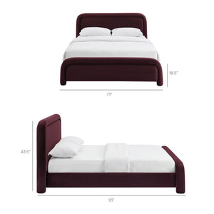 Modway Furniture Beck Queen Velvet Platform Bed Rounded Headboard Low Profile Floating Frame Purple MOD-7382-MUL