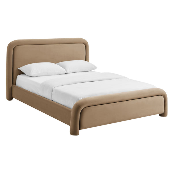 Modway Furniture Beck Queen Velvet Platform Bed Rounded Headboard Low Profile Floating Frame Brown - TAU MOD-7382-TAU
