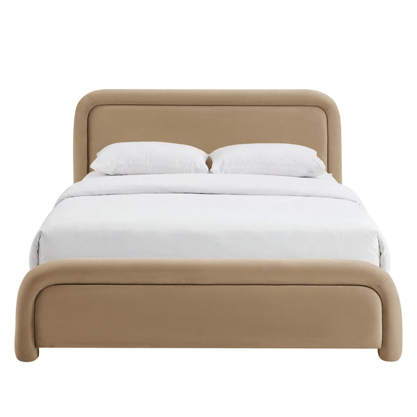 Modway Furniture Beck Queen Velvet Platform Bed Rounded Headboard Low Profile Floating Frame Brown - TAU MOD-7382-TAU