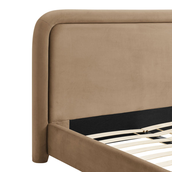 Modway Furniture Beck Queen Velvet Platform Bed Rounded Headboard Low Profile Floating Frame Brown - TAU MOD-7382-TAU