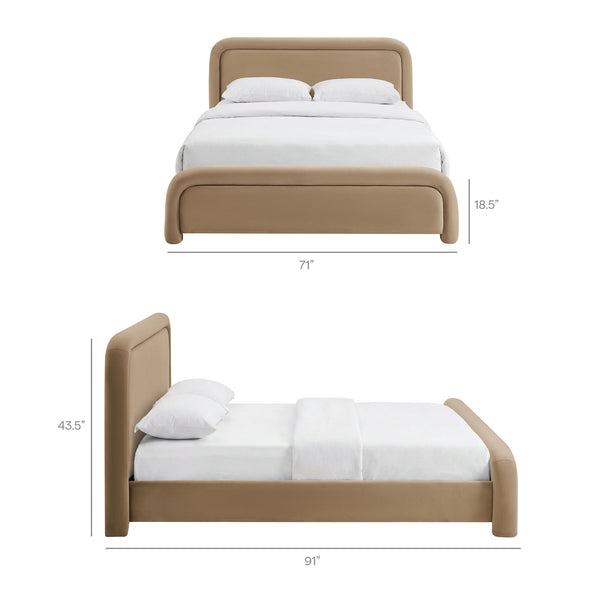 Modway Furniture Beck Queen Velvet Platform Bed Rounded Headboard Low Profile Floating Frame Brown - TAU MOD-7382-TAU