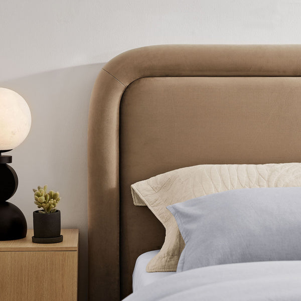 Modway Furniture Beck Modway Performance Velvet King Bed Rounded Headboard Contemporary Bedroom Frame Taupe MOD-7383-TAU