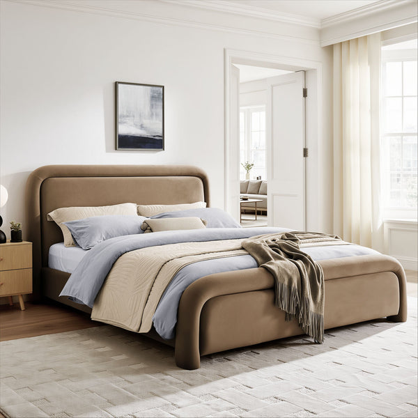 Modway Furniture Beck Modway Performance Velvet King Bed Rounded Headboard Contemporary Bedroom Frame Taupe MOD-7383-TAU