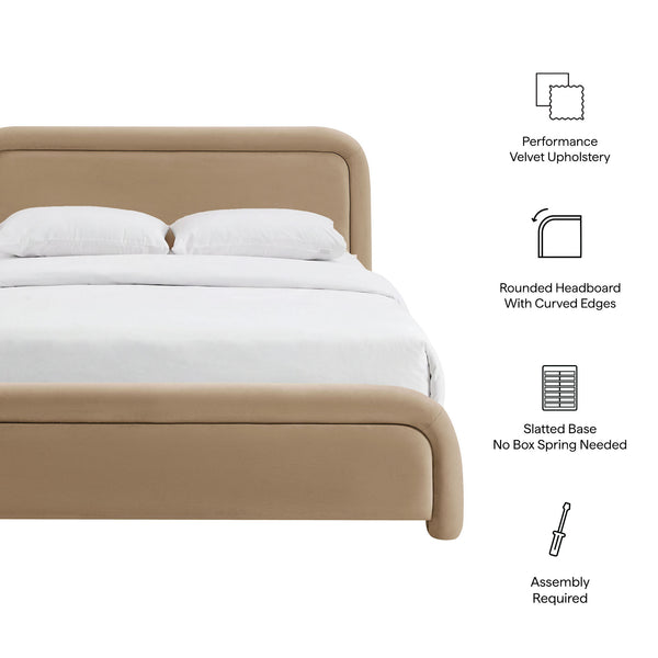 Modway Furniture Beck Modway Performance Velvet King Bed Rounded Headboard Contemporary Bedroom Frame Taupe MOD-7383-TAU