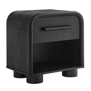 Modway Furniture Bellamy Curved Nightstand with Open Shelf Mid-Century Modern Sculptural Bedroom Piece Black MOD-7384-BLK