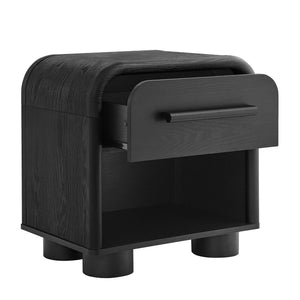 Modway Furniture Bellamy Curved Nightstand with Open Shelf Mid-Century Modern Sculptural Bedroom Piece Black MOD-7384-BLK