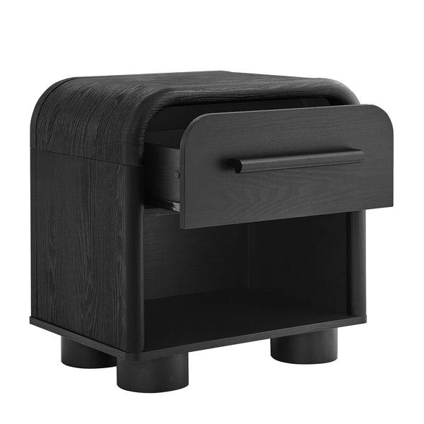 Modway Furniture Bellamy Curved Nightstand with Open Shelf Mid-Century Modern Sculptural Bedroom Piece Black MOD-7384-BLK