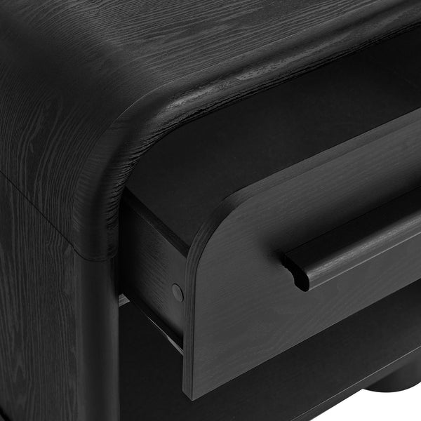 Modway Furniture Bellamy Curved Nightstand with Open Shelf Mid-Century Modern Sculptural Bedroom Piece Black MOD-7384-BLK