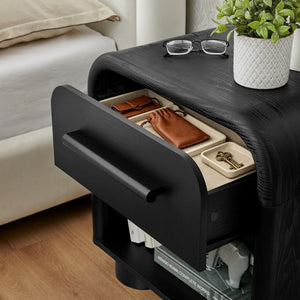 Modway Furniture Bellamy Curved Nightstand with Open Shelf Mid-Century Modern Sculptural Bedroom Piece Black MOD-7384-BLK