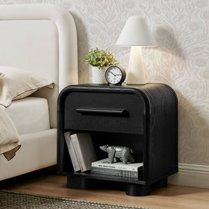 Modway Furniture Bellamy Curved Nightstand with Open Shelf Mid-Century Modern Sculptural Bedroom Piece Black MOD-7384-BLK