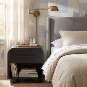 Modway Furniture Bellamy Curved Nightstand with Open Shelf Mid-Century Modern Sculptural Bedroom Piece Black MOD-7384-BLK