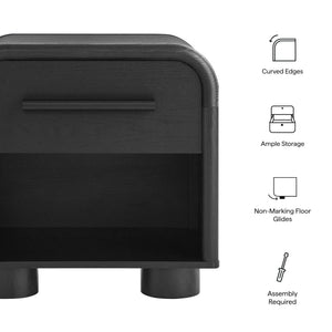 Modway Furniture Bellamy Curved Nightstand with Open Shelf Mid-Century Modern Sculptural Bedroom Piece Black MOD-7384-BLK