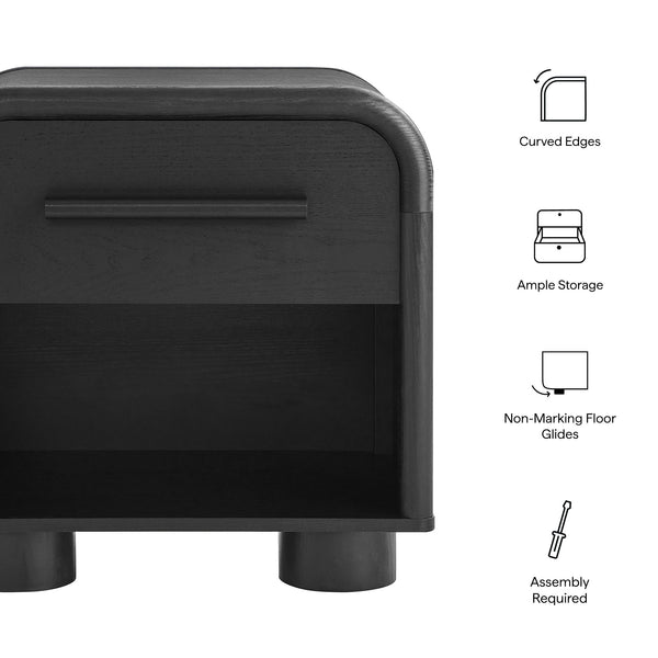Modway Furniture Bellamy Curved Nightstand with Open Shelf Mid-Century Modern Sculptural Bedroom Piece Black MOD-7384-BLK