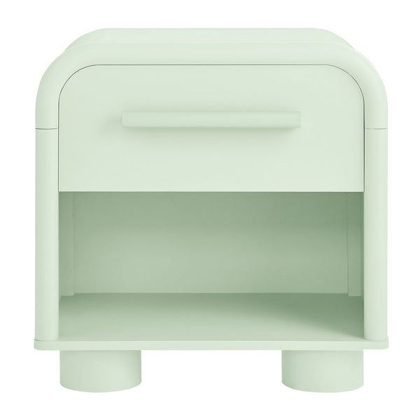 Modway Furniture Bellamy Curved Nightstand with Open Shelf Mid-Century Modern Sculptural Bedroom Piece Green MOD-7384-SAG