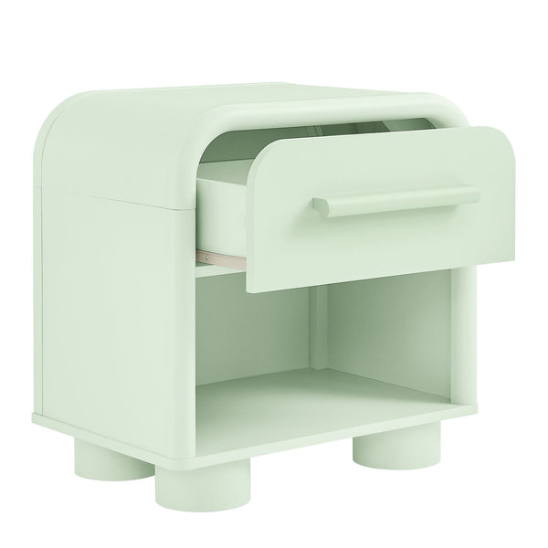 Modway Furniture Bellamy Curved Nightstand with Open Shelf Mid-Century Modern Sculptural Bedroom Piece Green MOD-7384-SAG