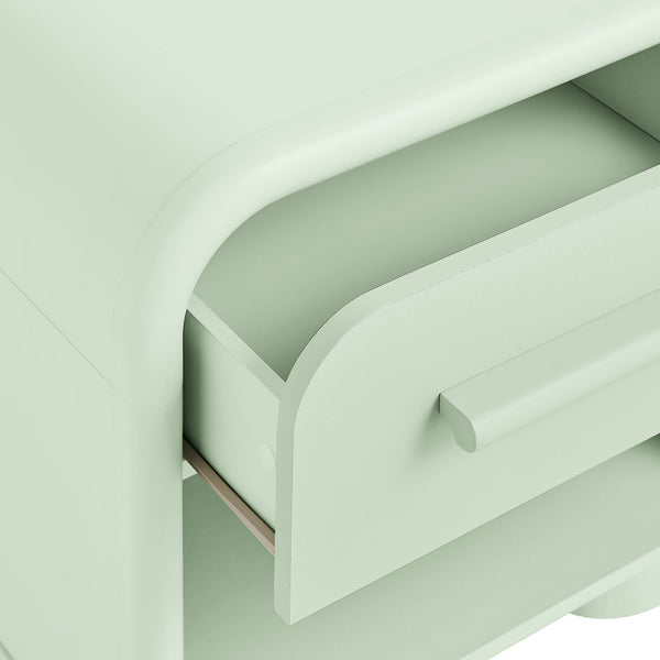 Modway Furniture Bellamy Curved Nightstand with Open Shelf Mid-Century Modern Sculptural Bedroom Piece Green MOD-7384-SAG