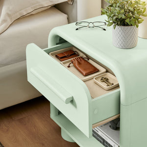 Modway Furniture Bellamy Curved Nightstand with Open Shelf Mid-Century Modern Sculptural Bedroom Piece Green MOD-7384-SAG