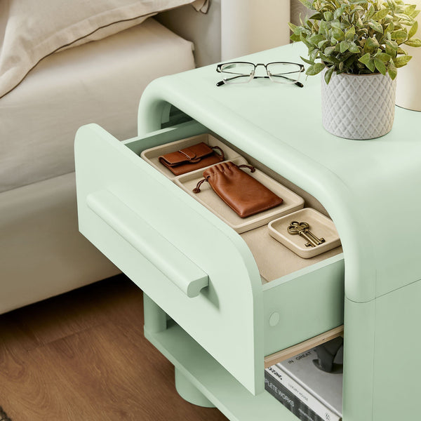 Modway Furniture Bellamy Curved Nightstand with Open Shelf Mid-Century Modern Sculptural Bedroom Piece Green MOD-7384-SAG