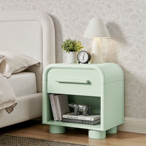 Modway Furniture Bellamy Curved Nightstand with Open Shelf Mid-Century Modern Sculptural Bedroom Piece Green MOD-7384-SAG