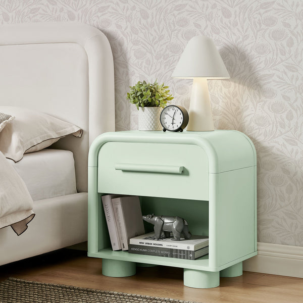 Modway Furniture Bellamy Curved Nightstand with Open Shelf Mid-Century Modern Sculptural Bedroom Piece Green MOD-7384-SAG