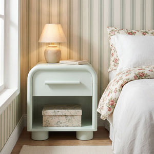 Modway Furniture Bellamy Curved Nightstand with Open Shelf Mid-Century Modern Sculptural Bedroom Piece Green MOD-7384-SAG