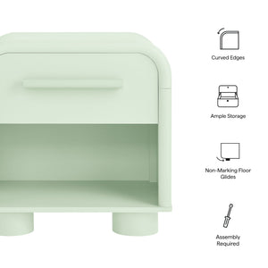 Modway Furniture Bellamy Curved Nightstand with Open Shelf Mid-Century Modern Sculptural Bedroom Piece Green MOD-7384-SAG