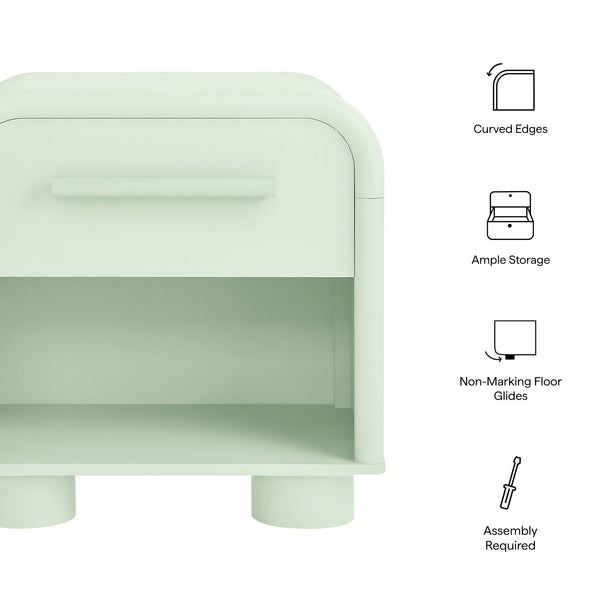 Modway Furniture Bellamy Curved Nightstand with Open Shelf Mid-Century Modern Sculptural Bedroom Piece Green MOD-7384-SAG