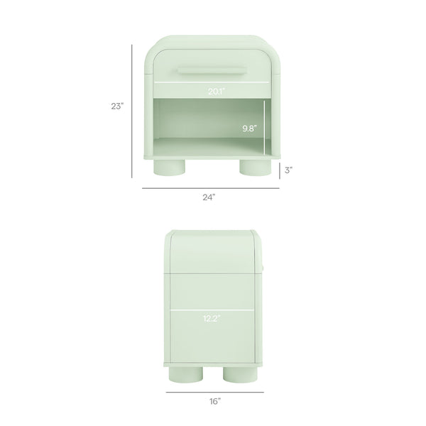 Modway Furniture Bellamy Curved Nightstand with Open Shelf Mid-Century Modern Sculptural Bedroom Piece Green MOD-7384-SAG