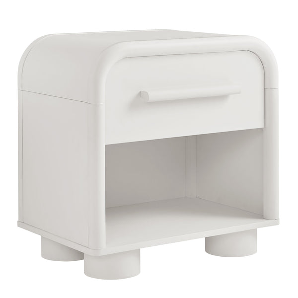 Modway Furniture Bellamy Curved Nightstand with Open Shelf Mid-Century Modern Sculptural Bedroom Piece White MOD-7384-WHI