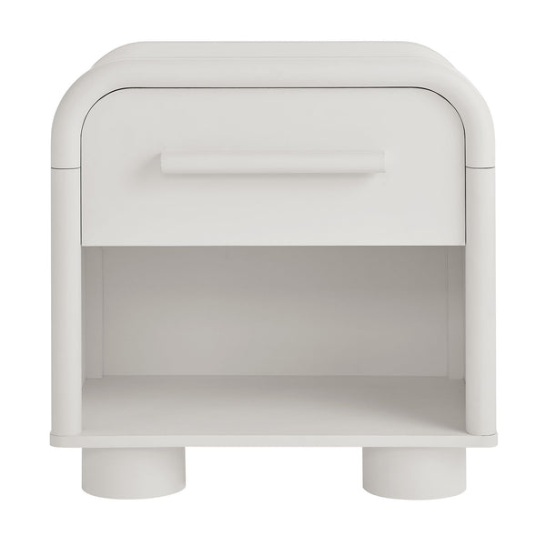 Modway Furniture Bellamy Curved Nightstand with Open Shelf Mid-Century Modern Sculptural Bedroom Piece White MOD-7384-WHI