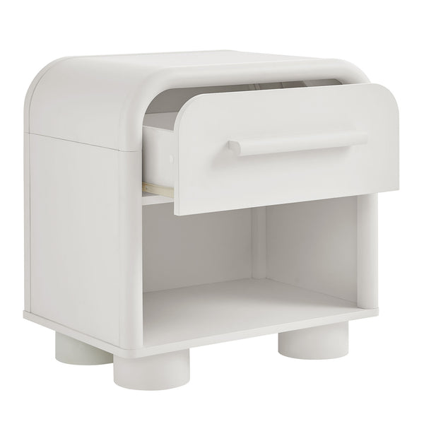 Modway Furniture Bellamy Curved Nightstand with Open Shelf Mid-Century Modern Sculptural Bedroom Piece White MOD-7384-WHI