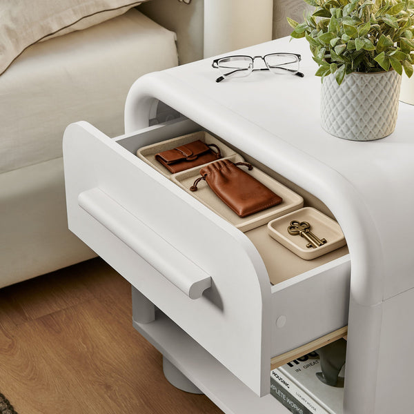 Modway Furniture Bellamy Curved Nightstand with Open Shelf Mid-Century Modern Sculptural Bedroom Piece White MOD-7384-WHI